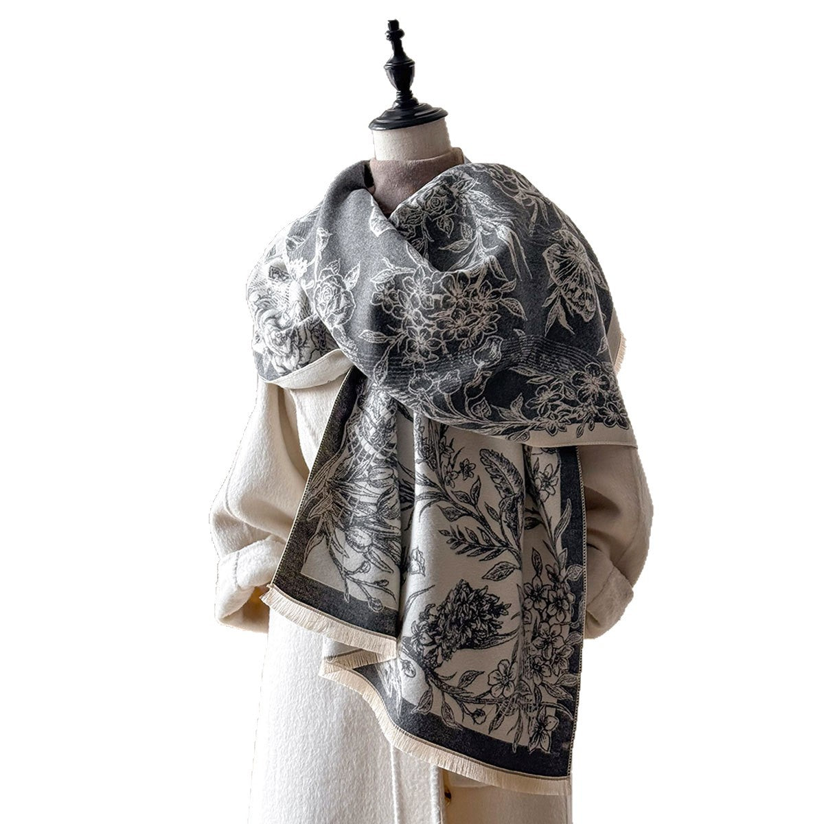 Écharpe femme imitation cachemire épaisse motif floral châle automne hiver 185x65cm