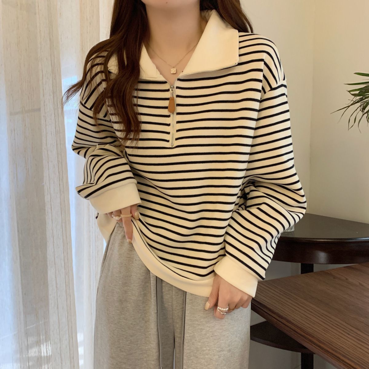 Pulls femme | Col Polo rayé, semi-ouvert | Grandes tailles