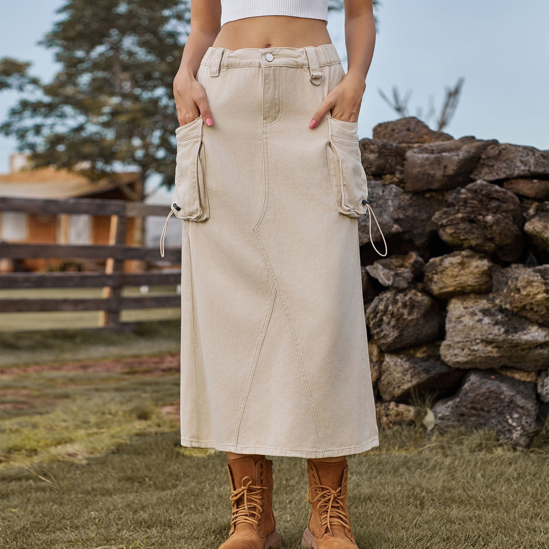 Jupe maxi pour femmes au style utilitaire avec poches pratiques Chic und Stil-Short en jean-PARIS FEMME