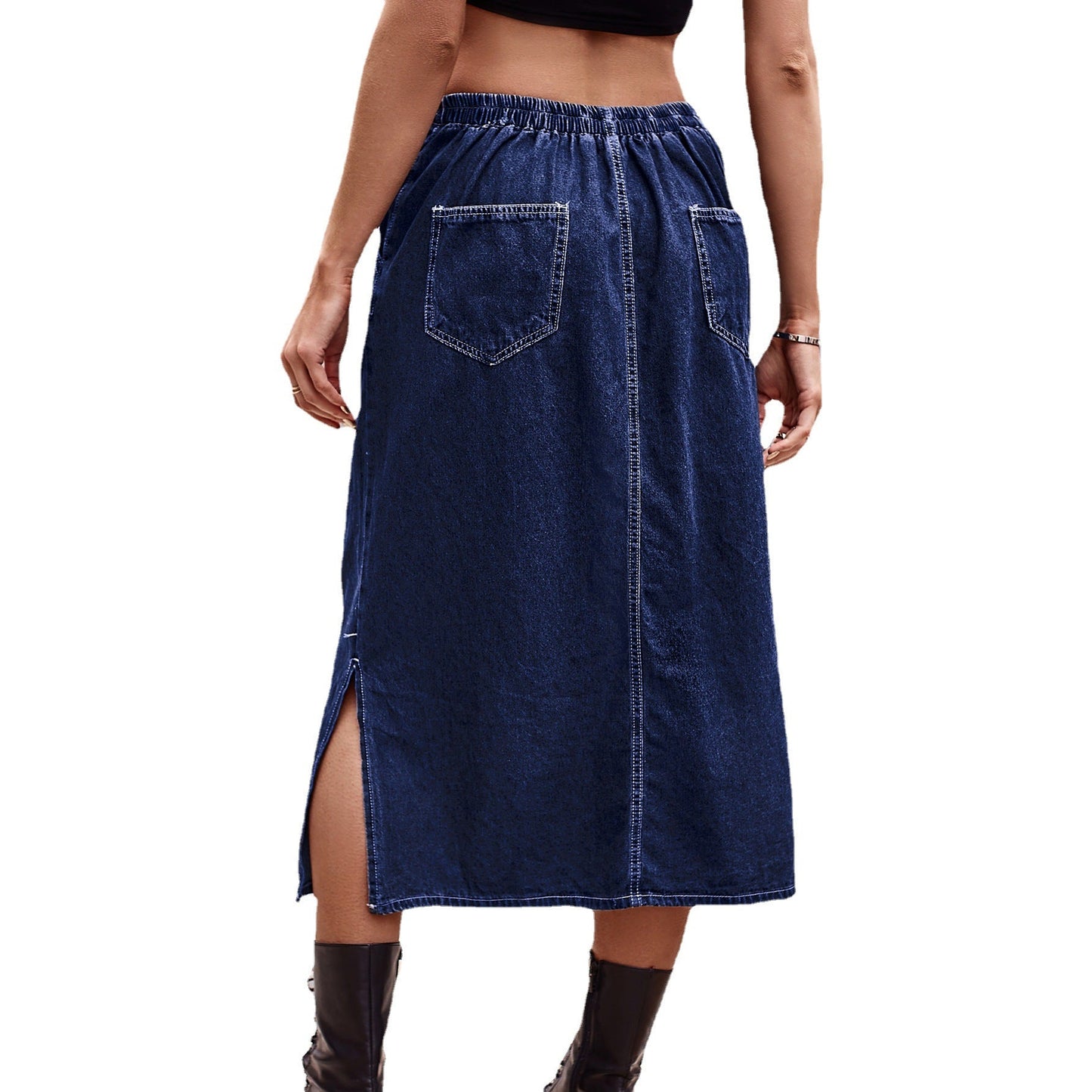Jupe maxi en denim pour dames avec fente latérale et poches pratiques Chic und Stil-Short en jean-PARIS FEMME