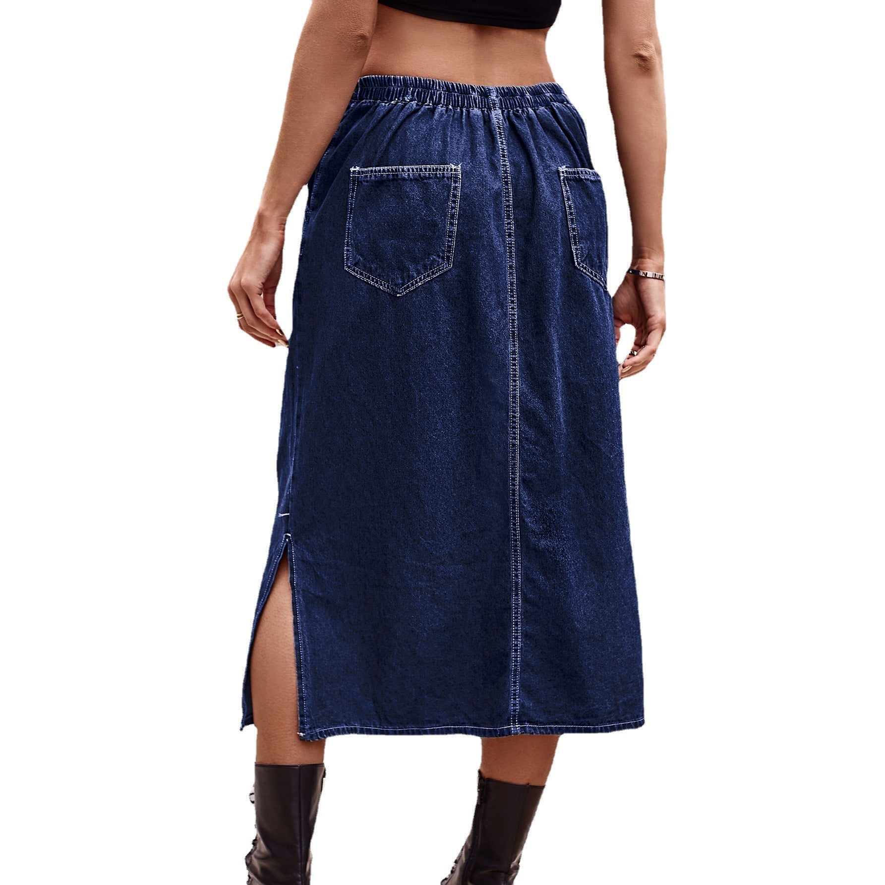Jupe maxi en denim pour dames avec fente latérale et poches pratiques Chic und Stil-Short en jean-PARIS FEMME