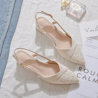 Escarpins slingback talon bloc bout pointu femme 5cm coloris nude