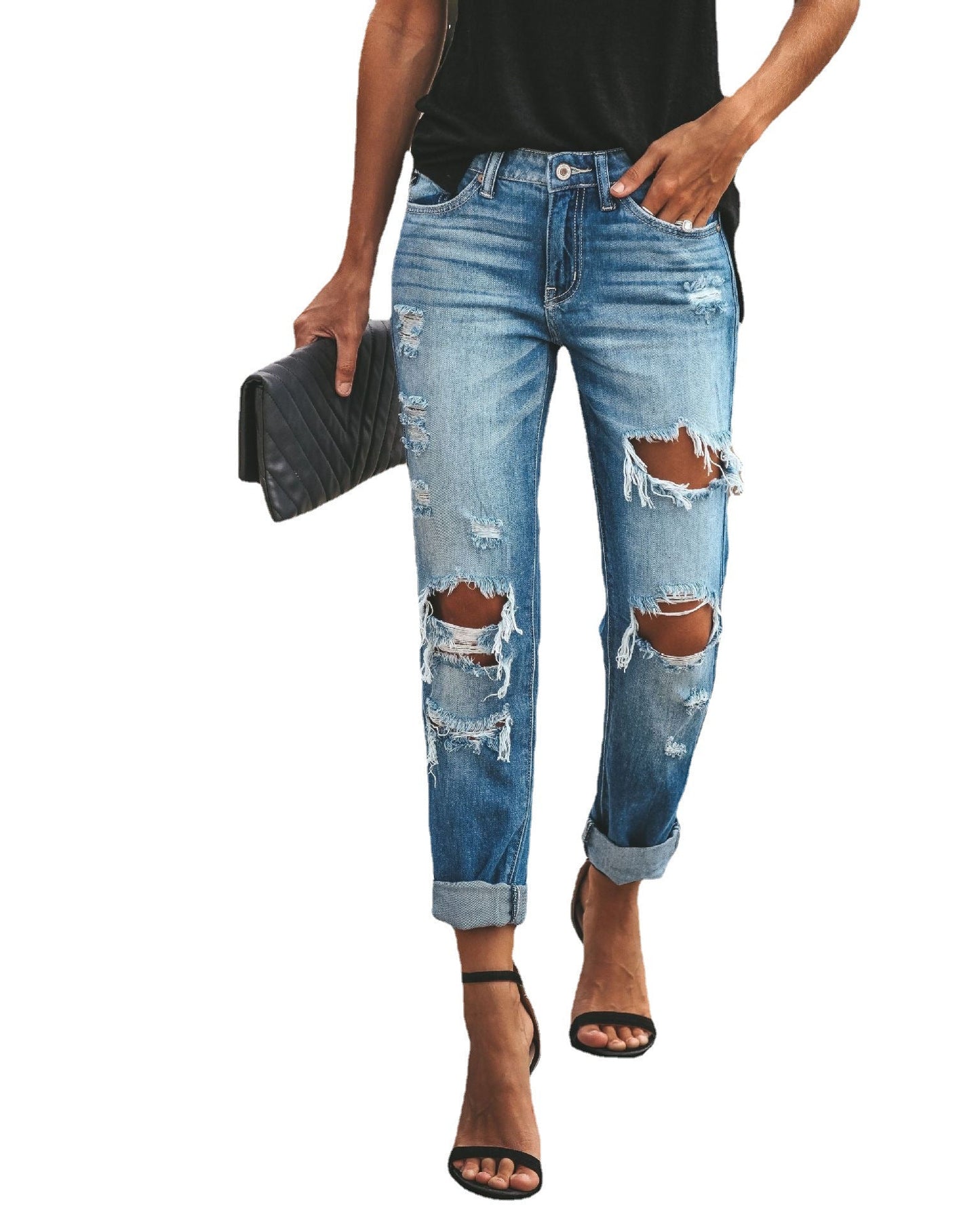 Jeans Boyfriend pour dames avec des détails détruits stylés et taille haute Chic und Stil-Jeans-PARIS FEMME