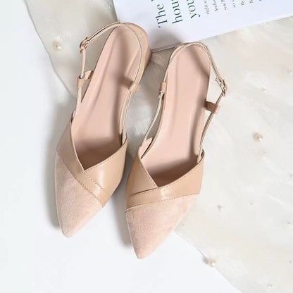 Escarpins slingback talon bloc femme bout pointu coloris abricot et blanc cassé