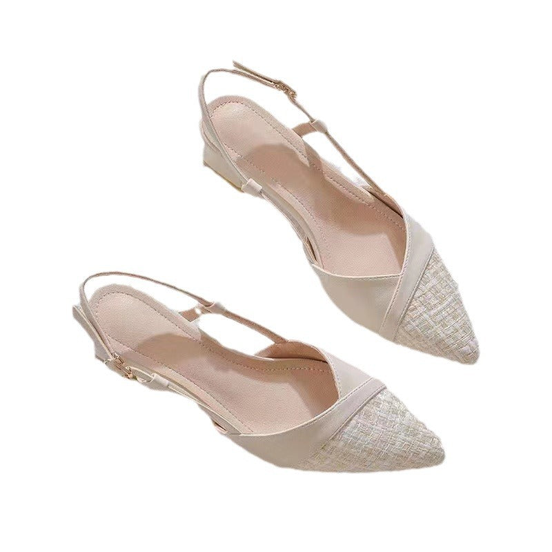 Escarpins slingback talon bloc femme bout pointu coloris abricot et blanc cassé