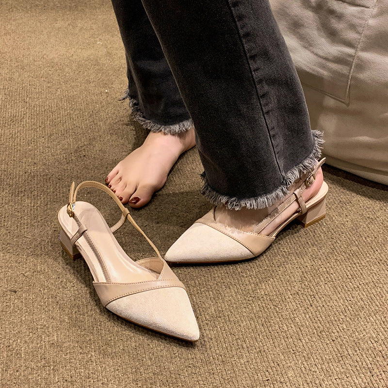 Escarpins slingback talon bloc bout pointu femme 5cm coloris nude