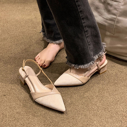Escarpins slingback talon bloc bout pointu femme 5cm coloris nude