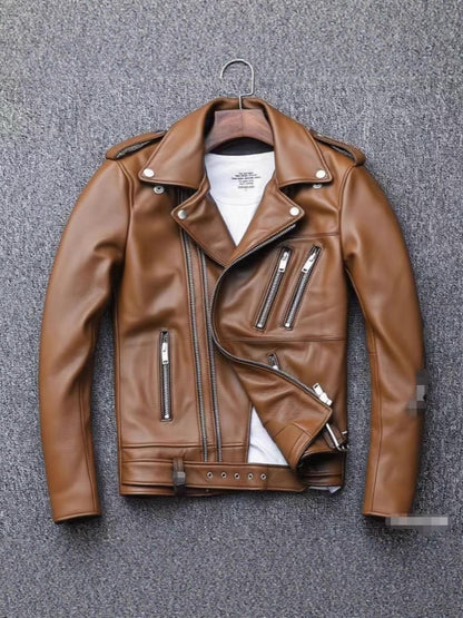 Veste moto homme col revers multi zips style biker