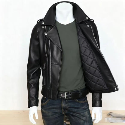 Veste moto homme col revers multi zips style biker