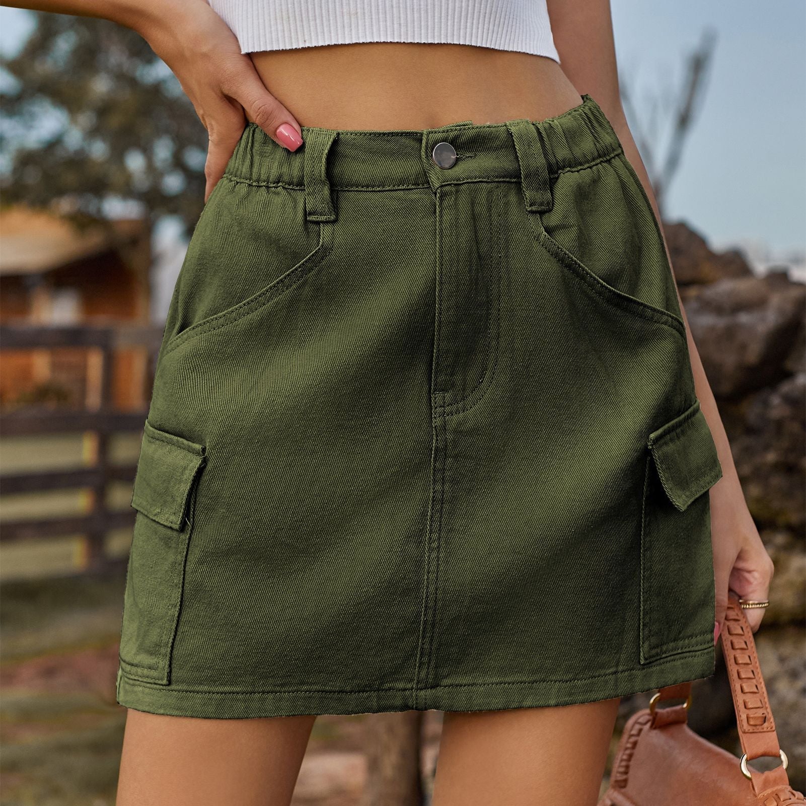 Robe mini cargo pour femmes avec poches latérales pratiques et taille élastique Chic et стиль-Short en jean-PARIS FEMME