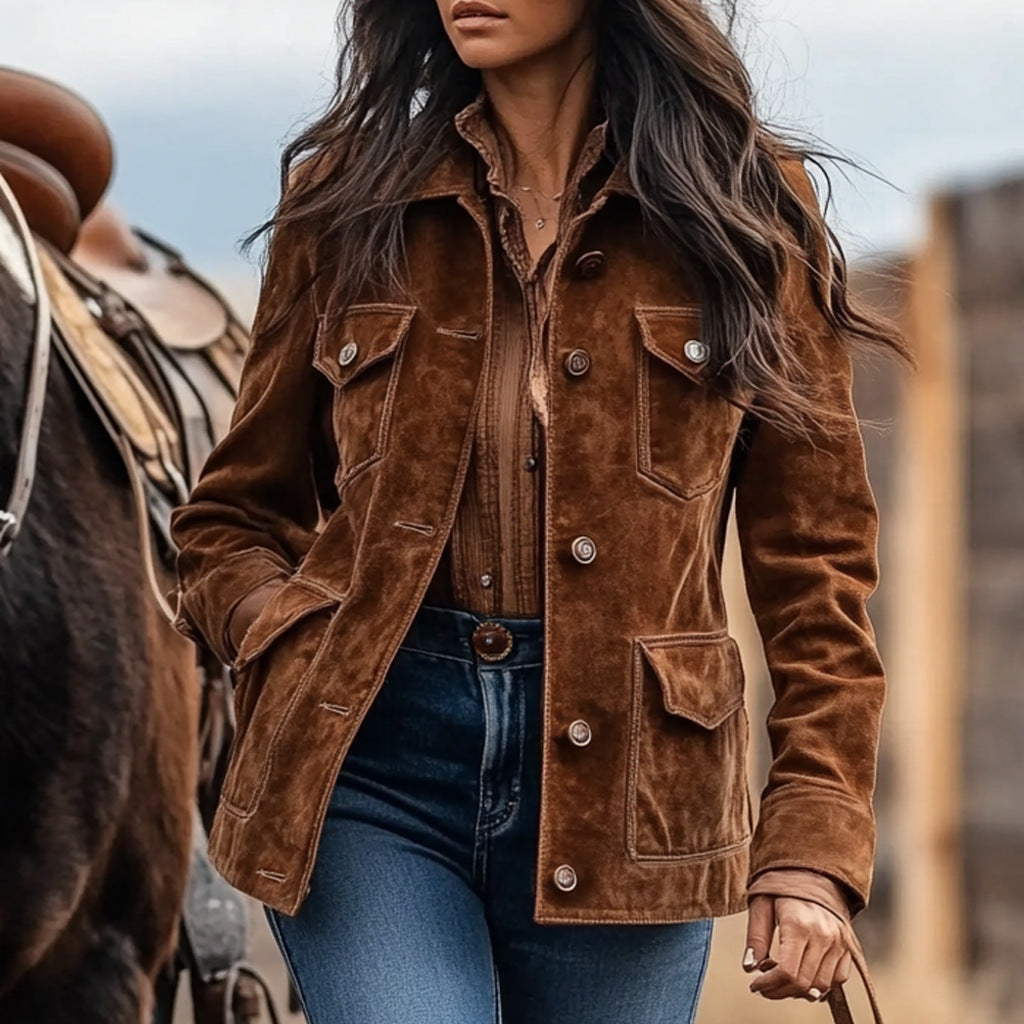 Veste Cuir Végétal Femme | Marron, Poches, Souple
