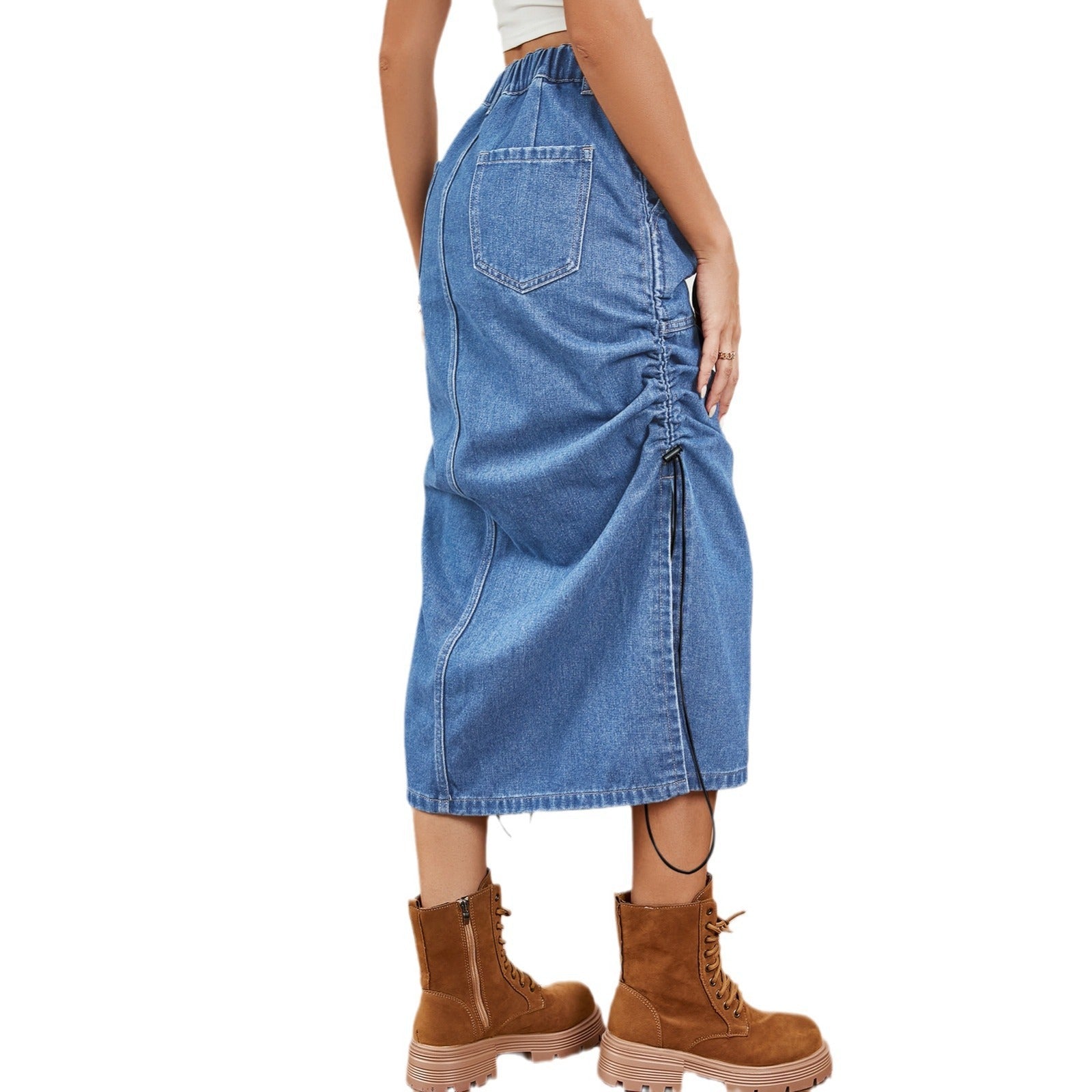 Jupe midi pour dames avec taille élastique, fentes latérales et fronces Chic und Stil-Short en jean-PARIS FEMME