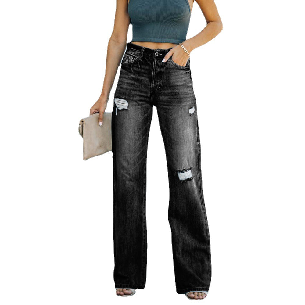 Jeans évasées pour femmes avec détails déchirés et taille haute Chic und Stil-Jeans-PARIS FEMME