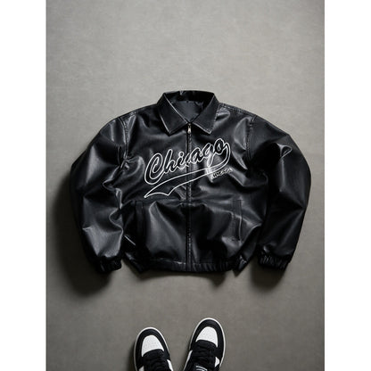 Veste femme similicuir logo streetwear style américain automne hiver