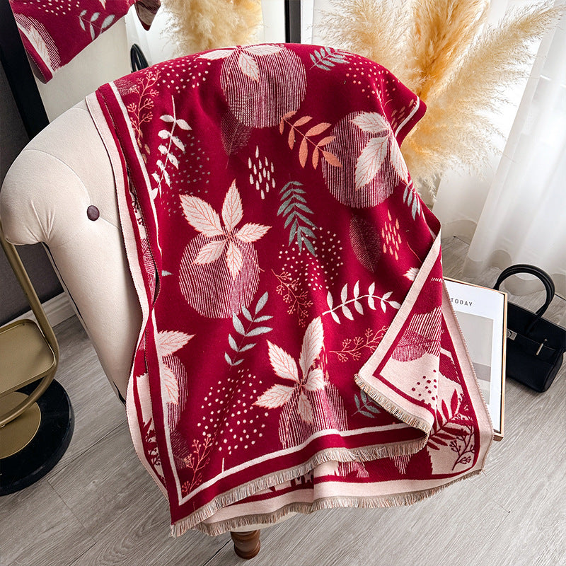 Écharpe femme imitation cachemire épaisse motif floral châle automne hiver 185x65cm