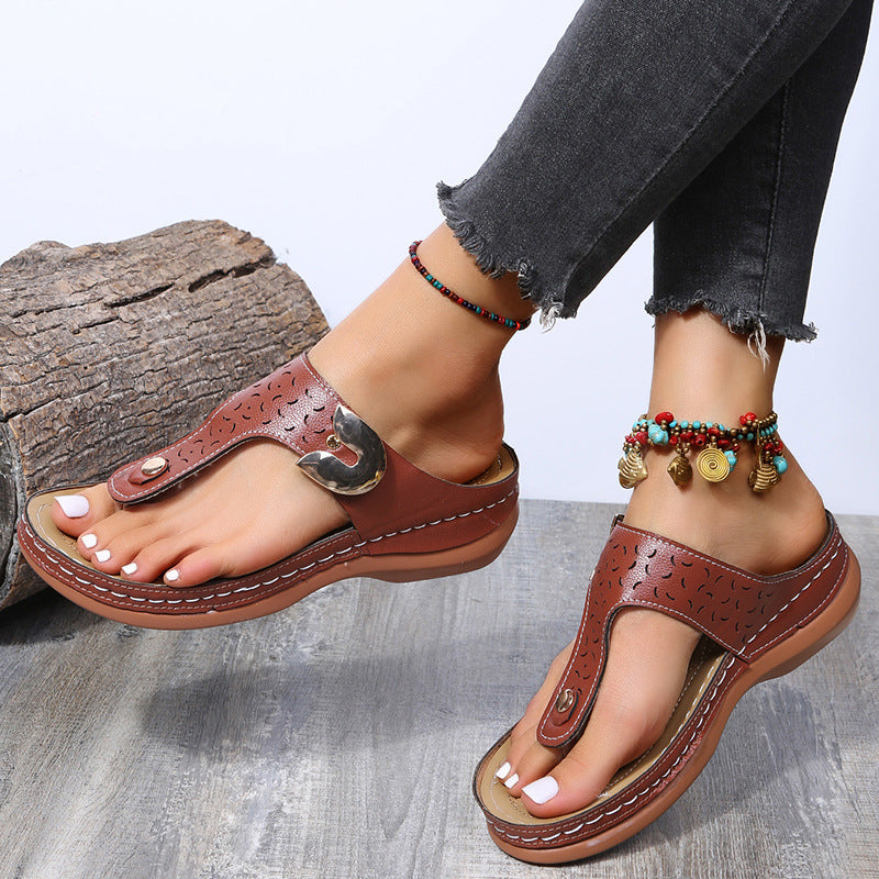 Sandales Compensées | Style Romain, Décor Métal | Plusieurs Coloris