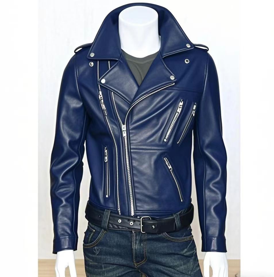 Veste moto homme col revers multi zips style biker