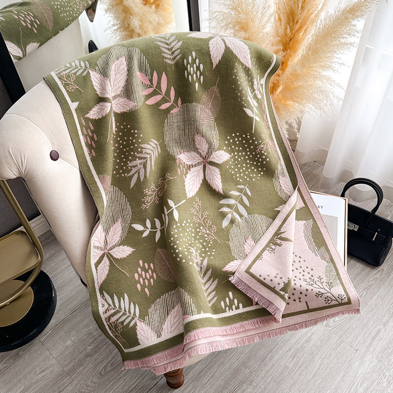 Écharpe femme imitation cachemire épaisse motif floral châle automne hiver 185x65cm