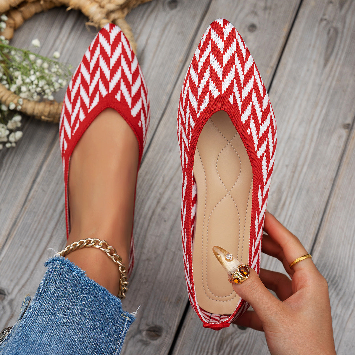 Ballerines pour Femmes | Motif Zigzag, Semelle Souple | Confort Quotidien