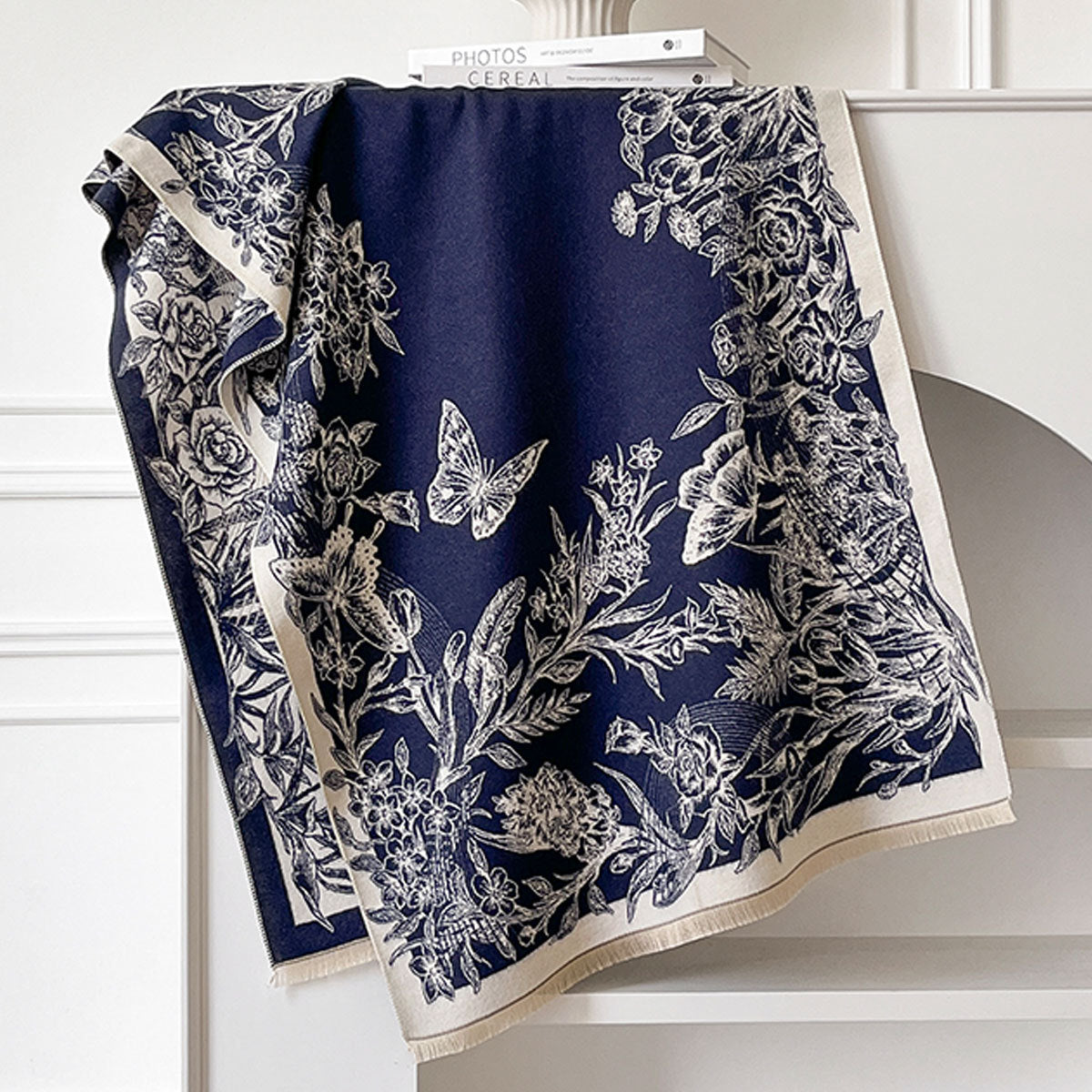 Écharpe femme imitation cachemire épaisse motif floral châle automne hiver 185x65cm