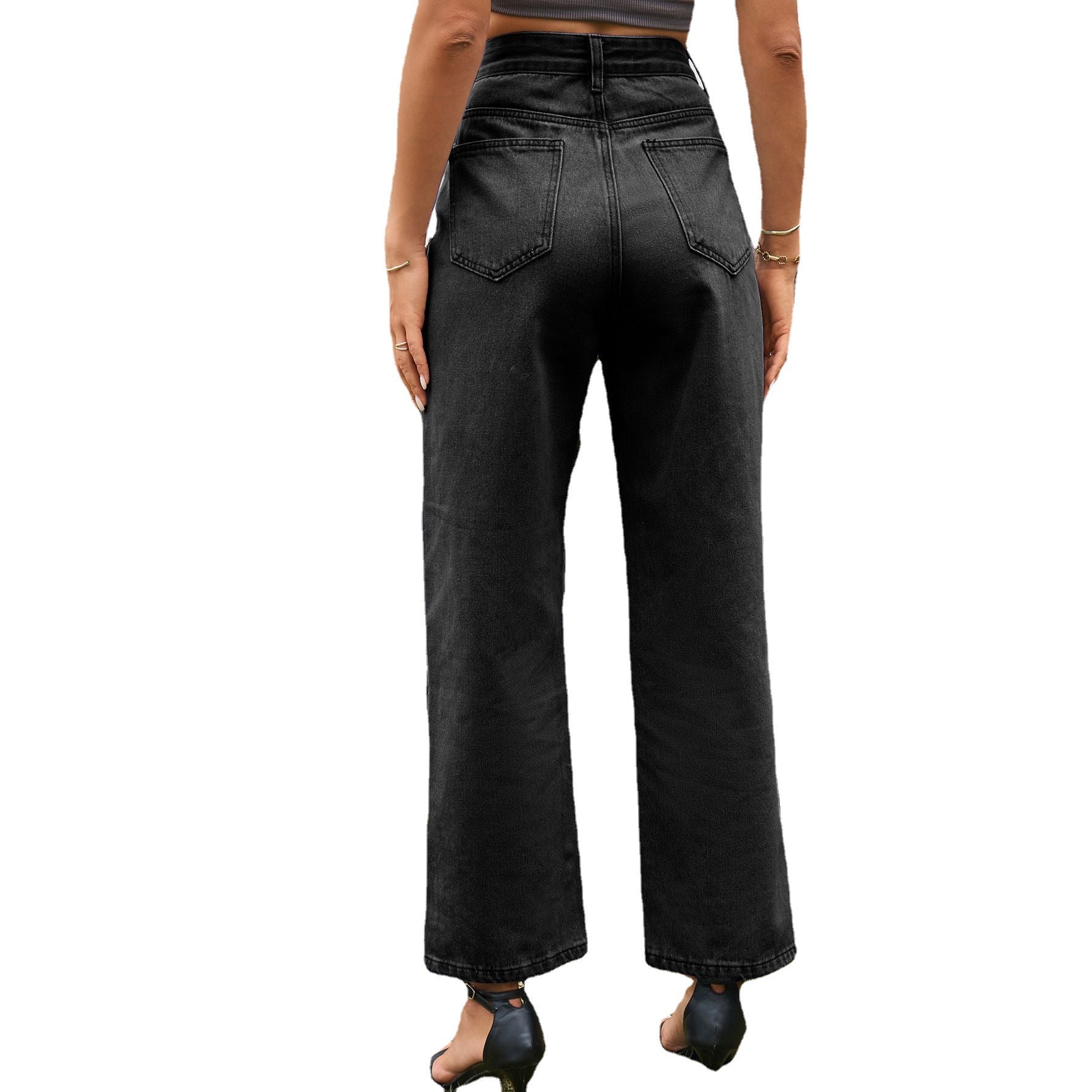 Jeans taille haute pour femmes avec jambe droite et poches latérales Chic und Stil-Jeans-PARIS FEMME