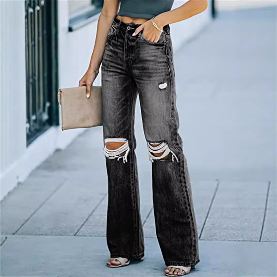 Jeans évasées pour femmes au look destroy moderne avec poches hautes Chic und Stil-Jeans-PARIS FEMME