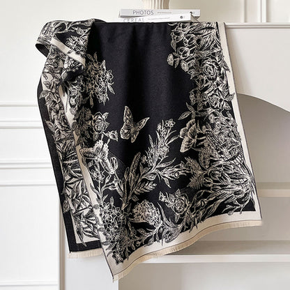Écharpe femme imitation cachemire épaisse motif floral châle automne hiver 185x65cm