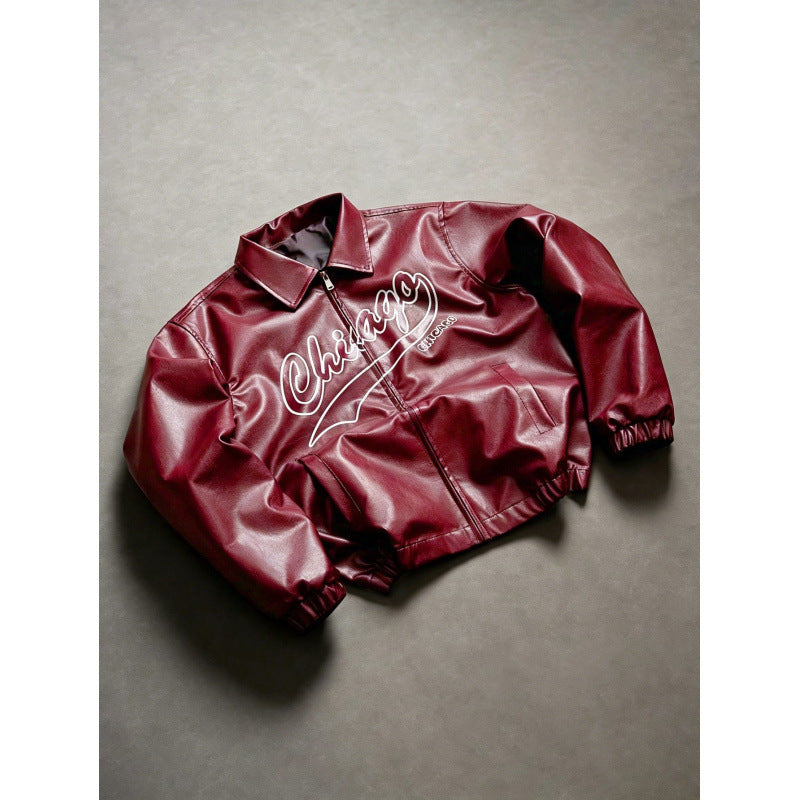 Veste femme similicuir logo streetwear style américain automne hiver