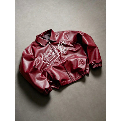 Veste femme similicuir logo streetwear style américain automne hiver