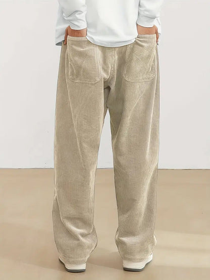 Pantalon velours femme taille élastique coupe large poches latérales