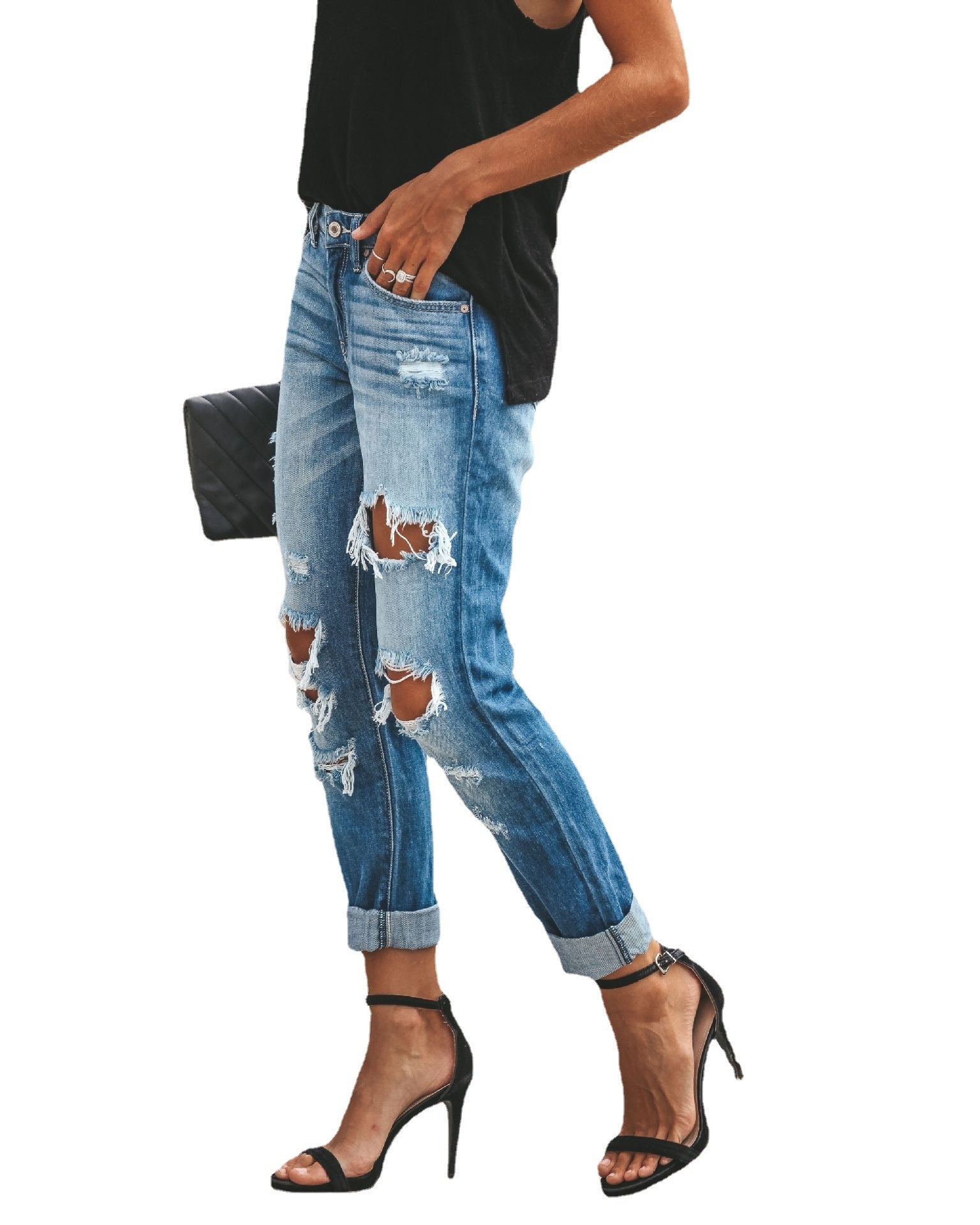 Jeans Boyfriend pour dames avec des détails détruits stylés et taille haute Chic und Stil-Jeans-PARIS FEMME