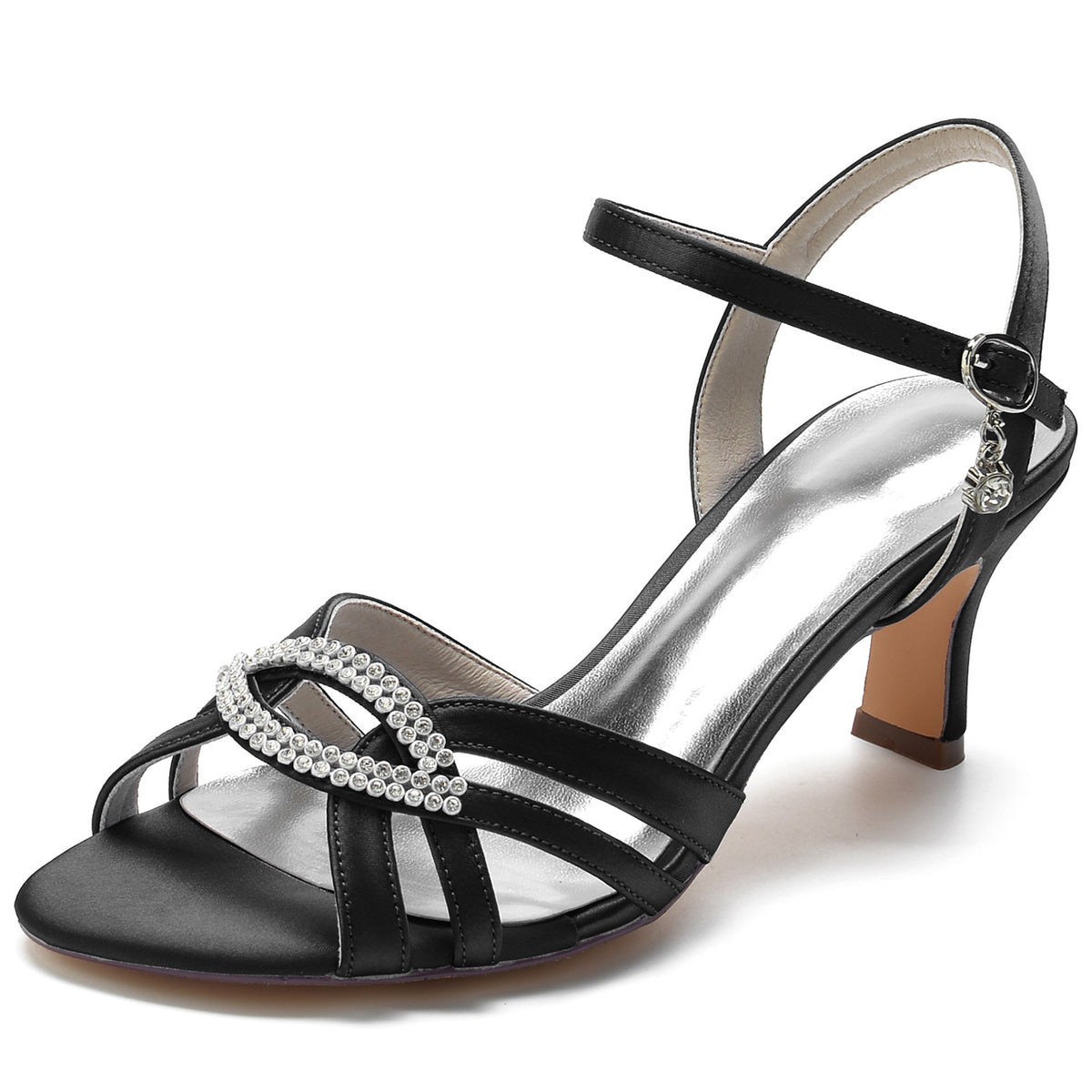 Sandales mariage ivoire strass talon bloc bout ouvert bride arrière
