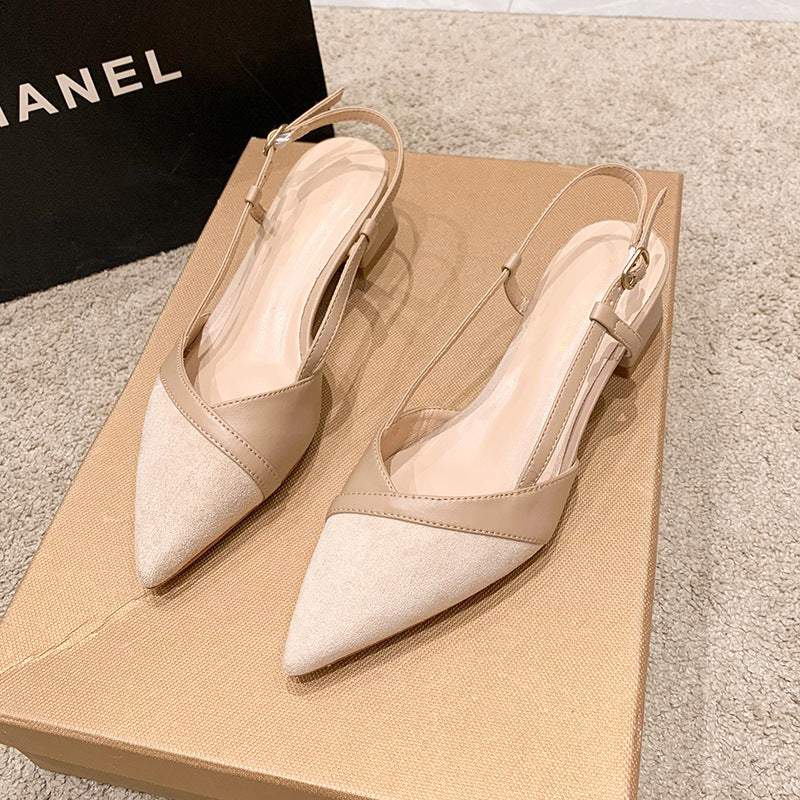 Escarpins slingback talon bloc bout pointu femme 5cm coloris nude