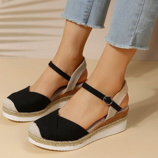 Sara - Chic et confortable escarpin à talon compensé-Sandales-PARIS FEMME