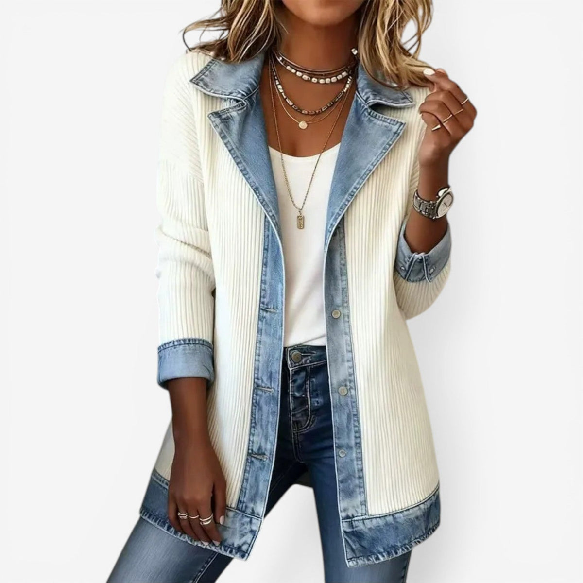 Veste femme effet superposé toucher doux coupe drapée décontractée