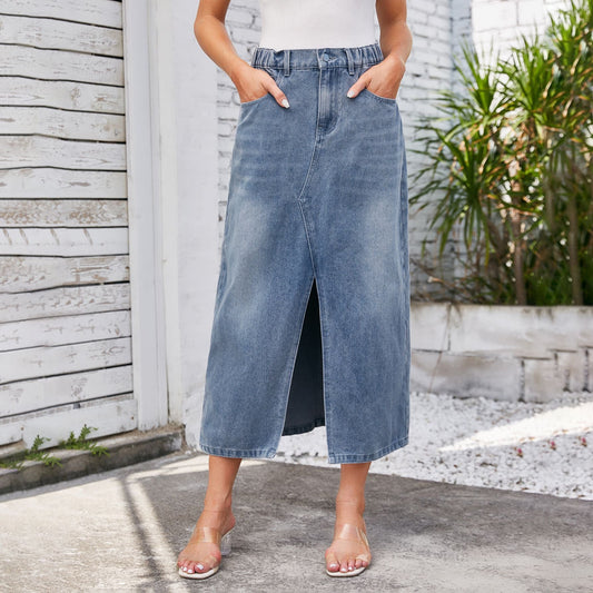 Jupe maxi pour femmes avec fente latérale et taille élastique Chic und Stil-Short en jean-PARIS FEMME