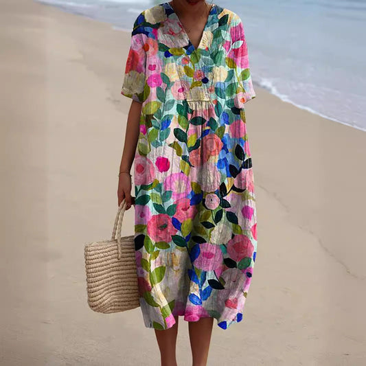 Robe d'Été Fleurie | Femme, Coupe Fluide | Style Bohème Décontracté
