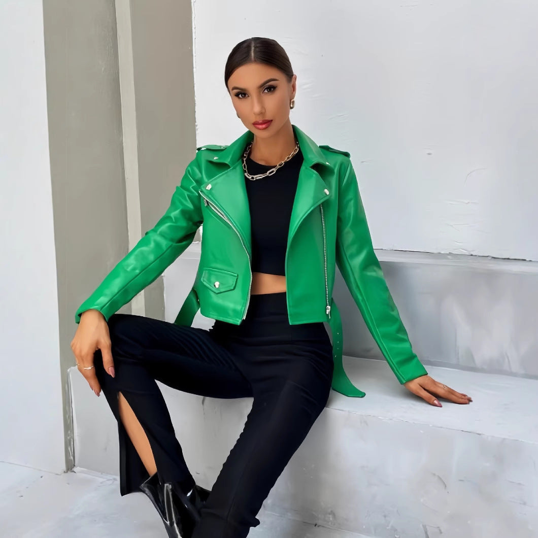 Veste motard femme cuir synthétique | Coupe courte, fermeture asymétrique