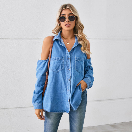 Chemise en denim pour femmes avec des manches raglan et des poches poitrine Chic und Stil-Jeans Outfit-PARIS FEMME