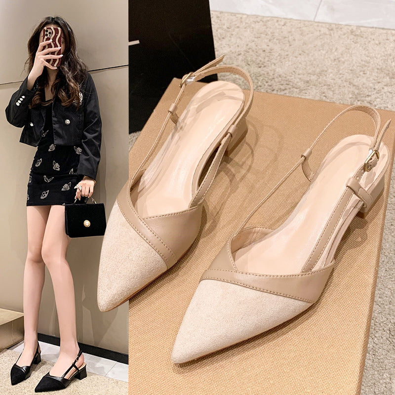 Escarpins slingback talon bloc bout pointu femme 5cm coloris nude