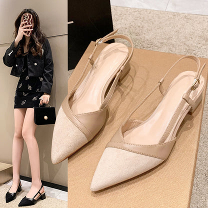 Escarpins slingback talon bloc bout pointu femme 5cm coloris nude