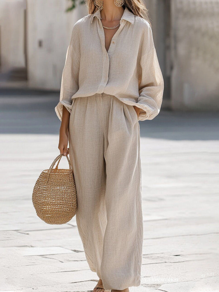 Ensemble lin femme | Chemise et pantalon | Coupe décontractée