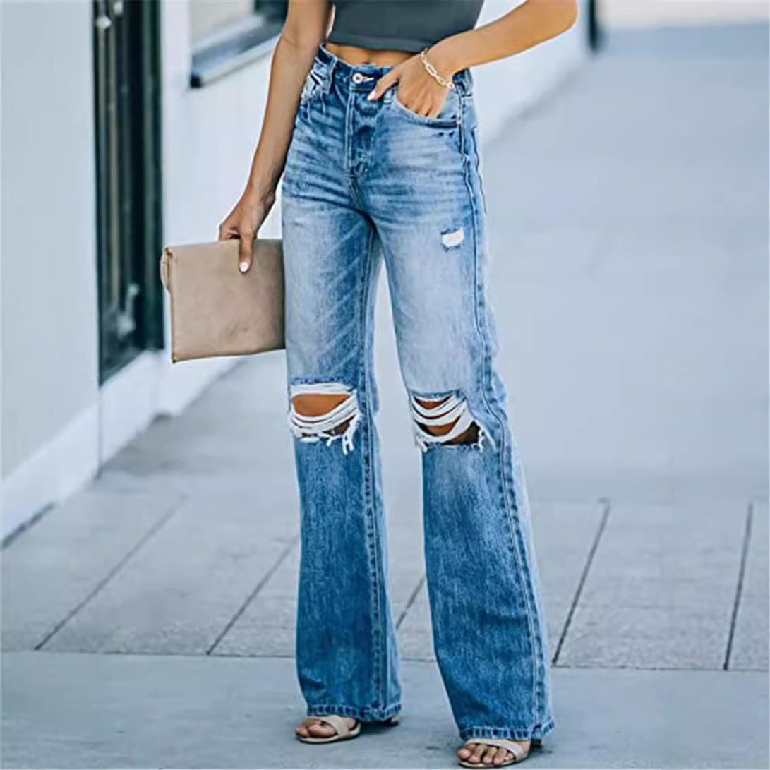Jeans évasées pour femmes au look destroy moderne avec poches hautes Chic und Stil-Jeans-PARIS FEMME