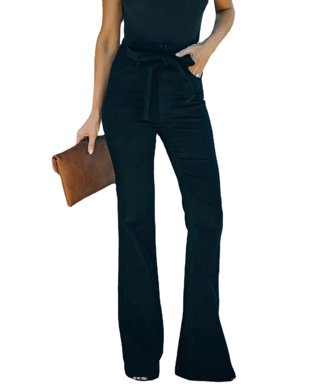 Jeans taille haute pour femmes avec ceinture à nouer Chic und Stil-Jeans-PARIS FEMME