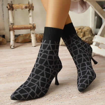 Bottines Femme | Talon Élégant, Chaussettes Intégrées | Noir
