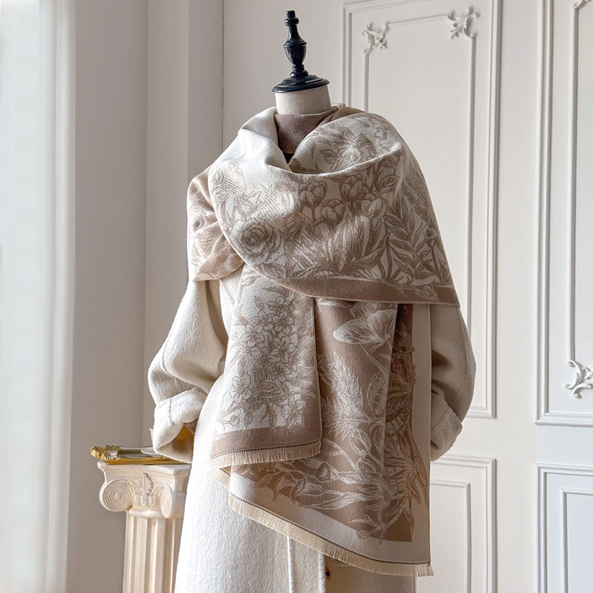 Écharpe femme imitation cachemire épaisse motif floral châle automne hiver 185x65cm