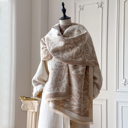 Écharpe femme imitation cachemire épaisse motif floral châle automne hiver 185x65cm