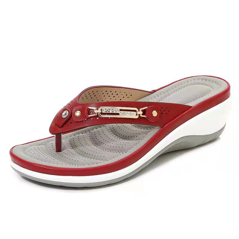 Sandales Femme | Bride Métallique, Semelle Compensée | Grandes Tailles