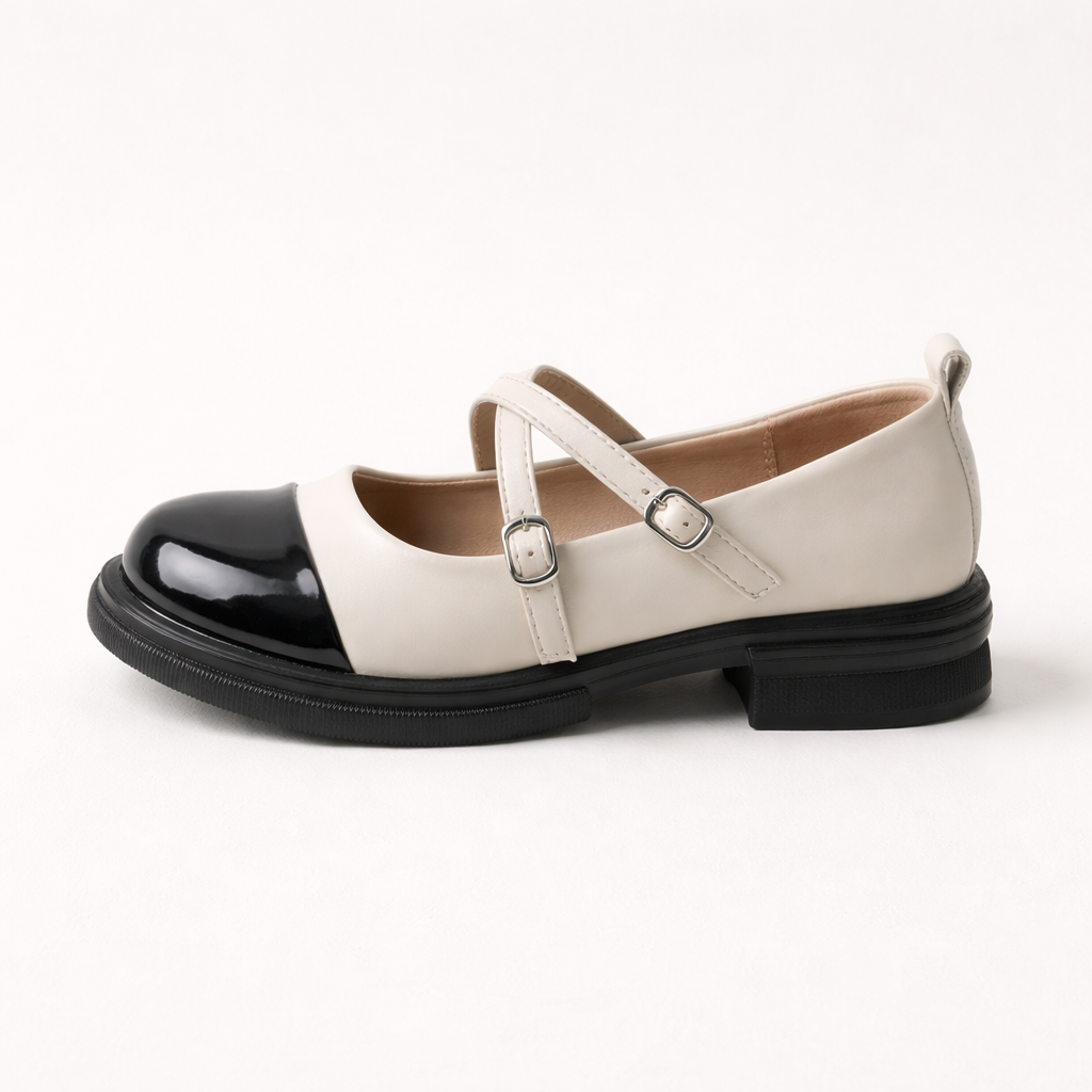 Chaussures Mary Jane pour Femmes | Ballerines Bicolores, Double Bride | Bout Verni