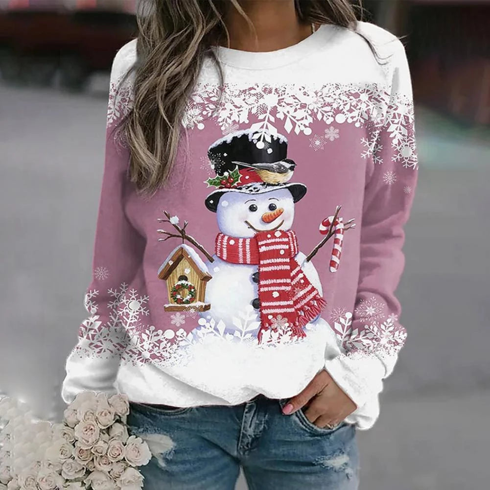 Pull de Noël femme motif bonhomme de neige festif, tissu extensible et respirant